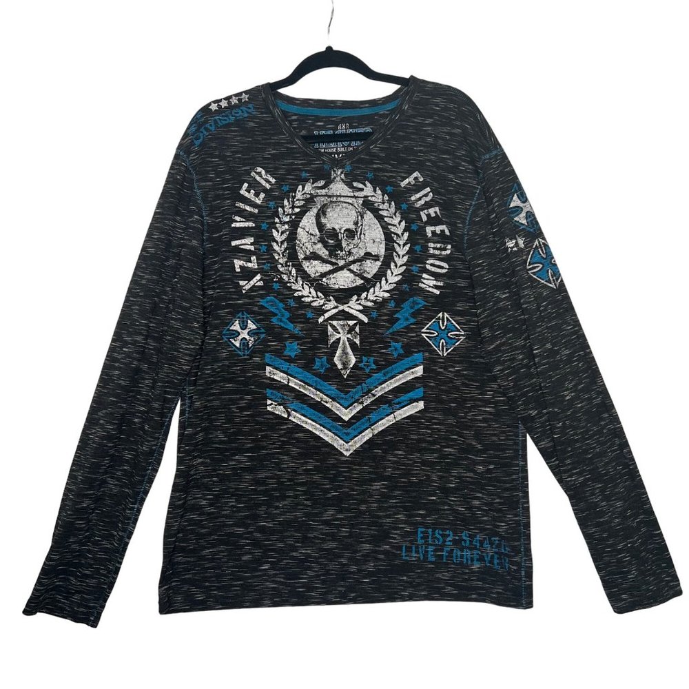 XZAVIER Unlimited Men's 2X Shirt Long Sleeve Pullover Heather Skull Graphic Gray